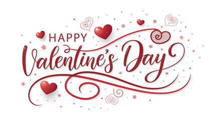 Happy Valentine&rsquo;s Day Calligraphic Greeting Card with Hand Drawn Lettering and Heart Shapes Vector Illustration