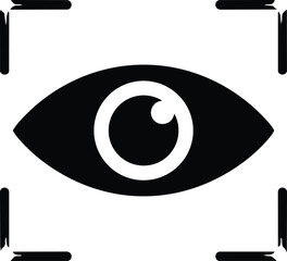 Black and white eye icon with circular pupil, vector illustration