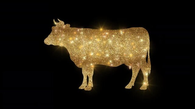 Luxury Cow with golden glitter, alpha channel