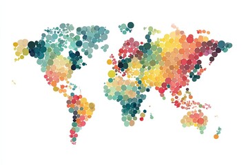 Fototapeta premium A colorful, abstract representation of the world map created using various sized circles