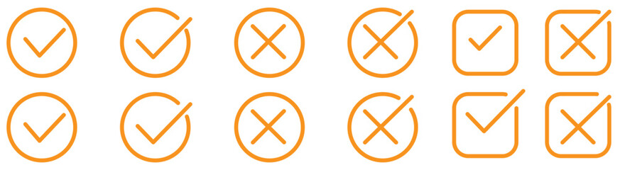 Obraz premium Checkmark cross symbols. Checkbox false wrong icons set. Vote checkmark, cross icons, symbols set. Vector icons stock illustration