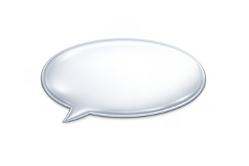 White glass speech bubble icon for communication and chat messages with a realistic glossy reflection on transparent background
