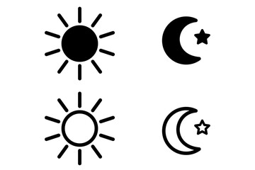 vector Sun and moon icon set clipart isolated on transparent background. 
