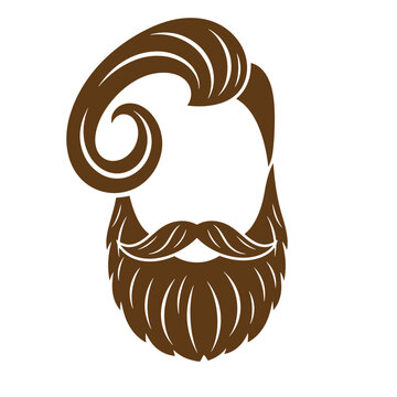 Drawing Vintage grunge  texture stylish brown beard and mustache with curled hair on white background