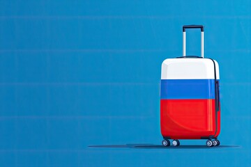 Obraz premium A suitcase with the Russian flag's colors stands against a gradient blue background