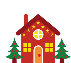 Christmas decorated home featuring decorated firs and yellow stars