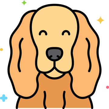 Sweet cocker spaniel dog cartoon with long floppy ears and sparkles, gentle family pet mascot illustration icon for kids, grooming brands, apps and stickers

