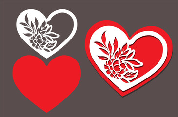 A heart template with a carved bouquet of flowers. Valentine's Day Greeting Card