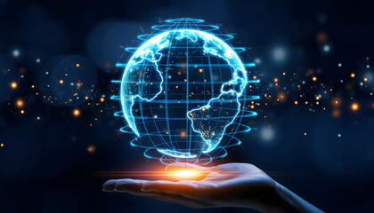 Digital Globe Hovering Above Human Hand With Data Network