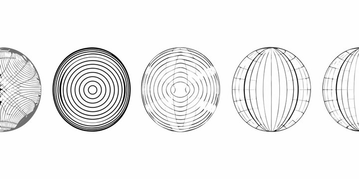 Progressive deformation of a sphere into an ellipsoid illustrated with wireframe models