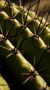 Detailed Close-Up View Of A Textured Cactus With Sharp Spines and Natural Light