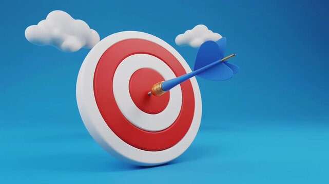 3D Target hit by dart animation, achievement and accuracy concept footage.