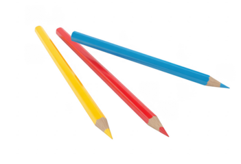 Three colored pencils isolated yellow pencil blue pencil isolated on a transparent background