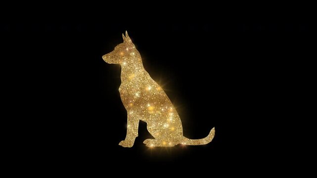 Luxury Sitting Dog with golden glitter, alpha channel