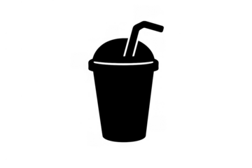 Disposable beverage cup icon representing soda, iced coffee, or smoothie with straw for refreshing drinks and takeaway service