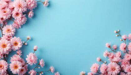 pink flowers on a blue background