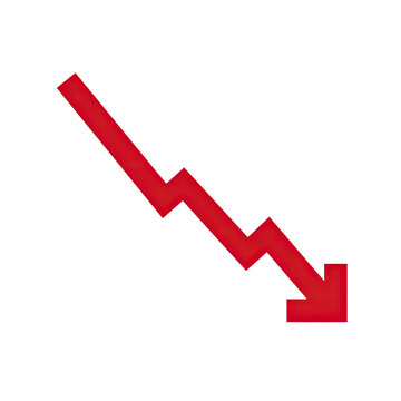Graphic of a downward-pointing, red, zigzag arrow on a solid black background