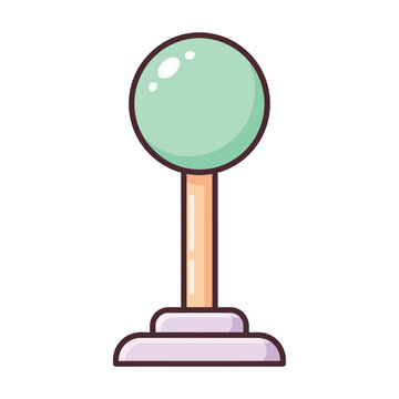 Colorful cartoon gumball machine with a green gumball on a white background