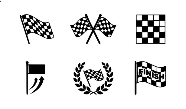 Checkered racing flag flat vector icon set for motorsport and UI design