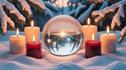 christmas candle and snow