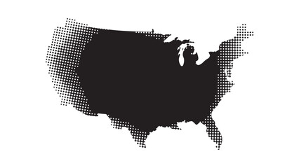 United States America map silhouette vector illustration with halftone effect and detailed borders for geographic design, cartography, and educational presentations