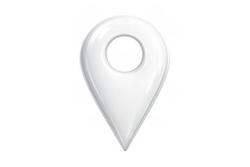 White glossy 3d map pin icon representing location, navigation, destination, and geographical positioning