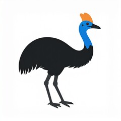 Obraz premium Colorful Cassowary Bird with Vibrant Blue Neck and Orange Crest Isolated on White Background