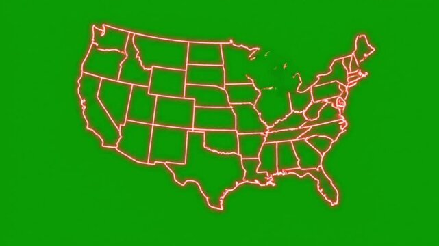 Western United States Map Outline Animated Green Background Digital