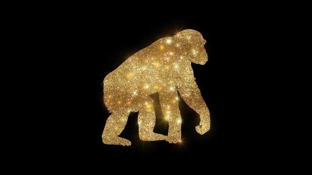 Luxury Chimpanzee with golden glitter, alpha channel