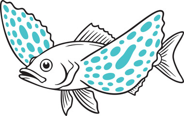 Fototapeta premium Flying Fish With Spotted Wings Illustration