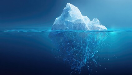 Obraz premium Digital rendering of an iceberg, showing the visible and submerged portions with connecting lines