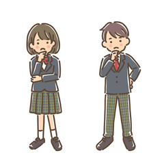 分かれ道で考えている制服姿の女の子／シンプルカラー