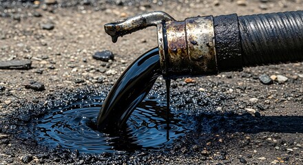Crude Oil Spill from Damaged Pipeline on Ground