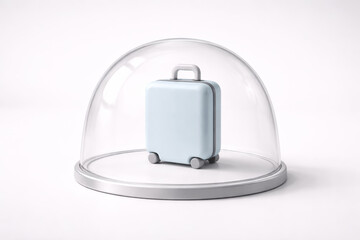 Obraz premium Travel insurance concept 3D suitcase under glass dome protection shield