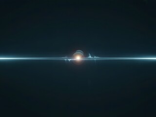 Abstract glowing blue light streak with lens flare on dark background, futuristic science fiction concept