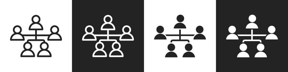 Organization Chart Line And Solid Icon In White And Black Background