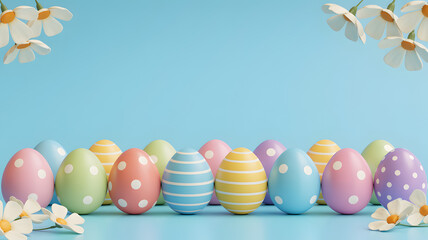 Easter sunday background with colorful eggs and flowers
