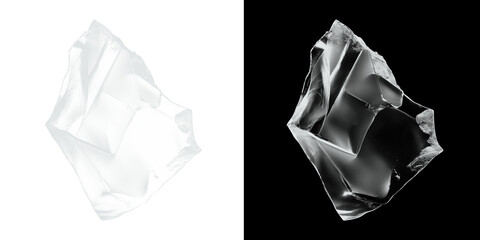 Shattered glass fragments on black and white backgrounds