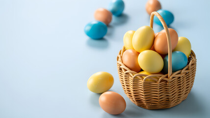 Easter sunday background with colorful eggs in a basket