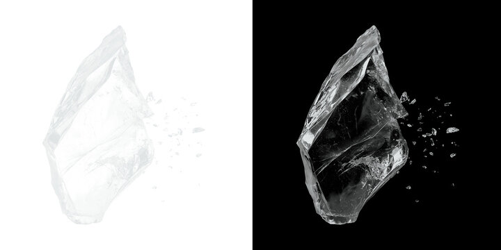 Shattered glass fragment explodes in dark and light backgrounds
