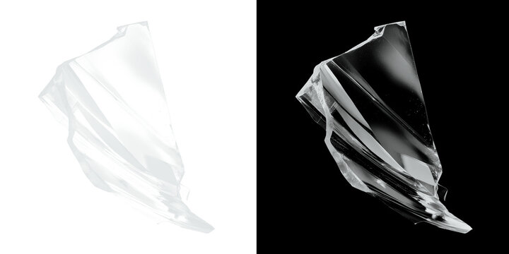Shattered glass fragments on black and white backgrounds