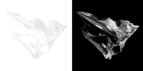 Shattered glass fragment on black and white backgrounds