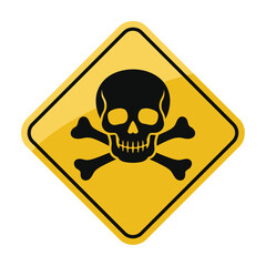 Yellow diamond shaped warning sign with black skull and crossbones icon