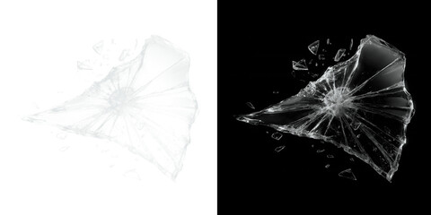 Abstract shattered glass fragments isolated on transparent background