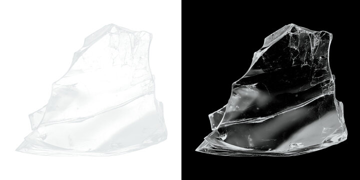 Sharp broken glass shard with fragments isolated on transparent background