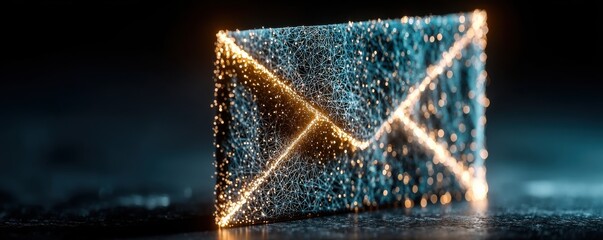 Glowing blue envelope made of dots and lines, a futuristic digital mail and communication symbol