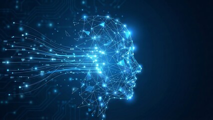 artificial intelligence face, face from particles, data analysis, data science. ai