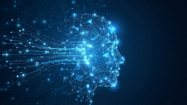 artificial intelligence face, face from particles, data analysis, data science. ai - Powered by Adobe