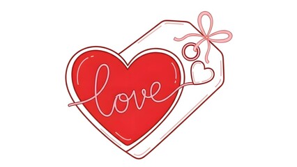 Hand-drawn heart with the word 'love' and a gift tag illustration, perfect for Valentine's Day or expressing affection