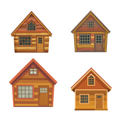 Cozy Wooden House Cabin Exterior Flat Vector Design